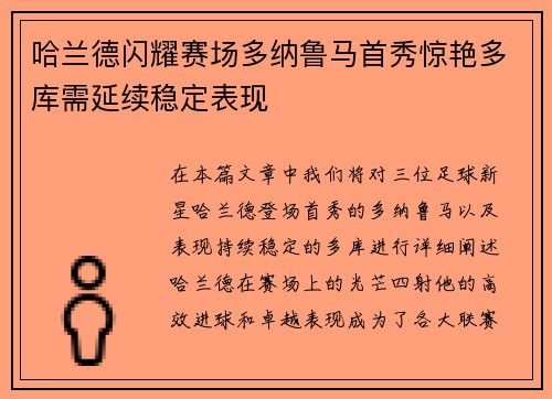 哈兰德闪耀赛场多纳鲁马首秀惊艳多库需延续稳定表现